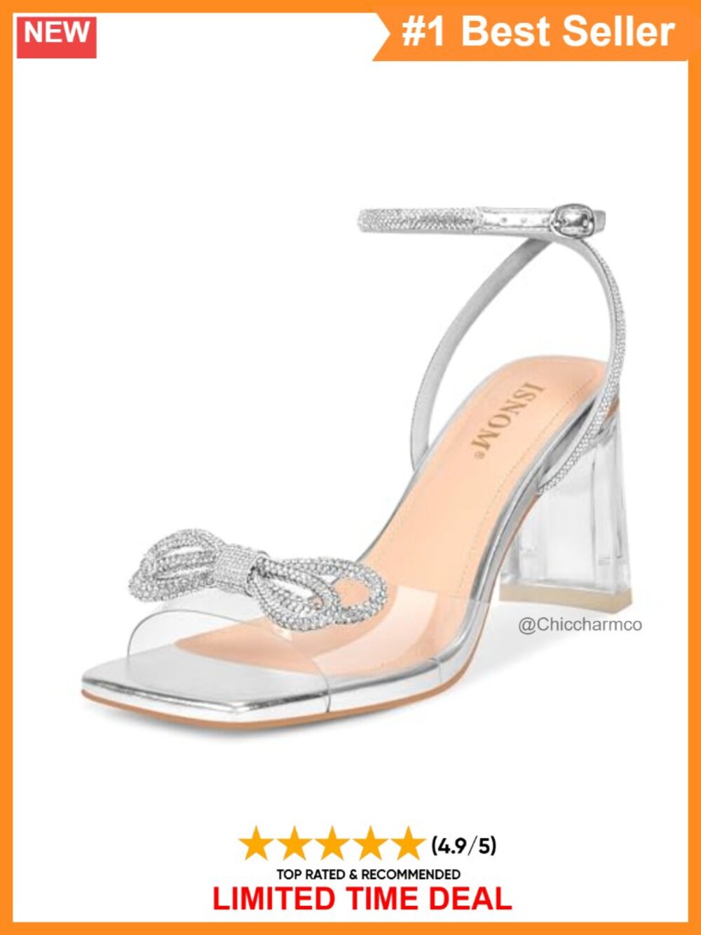 Clear Block Heel Square Toe Ankle Strap Heeled Sandals for Wedding Formal